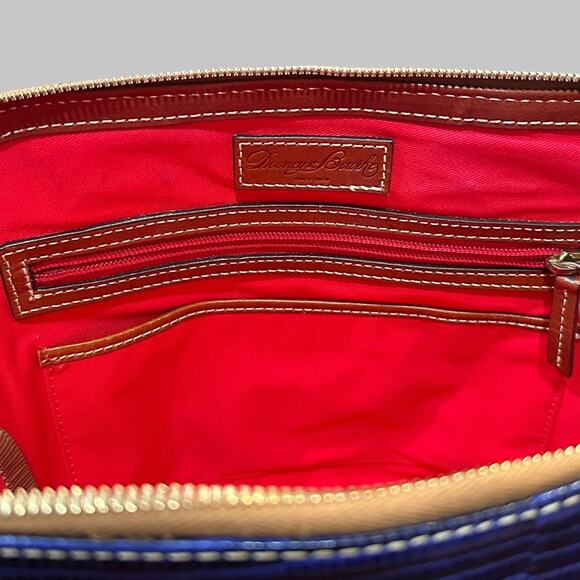 Dooney & Bourke Blue Embossed Leather Satchel Bag with Tan Trim - Picture 5 of 7